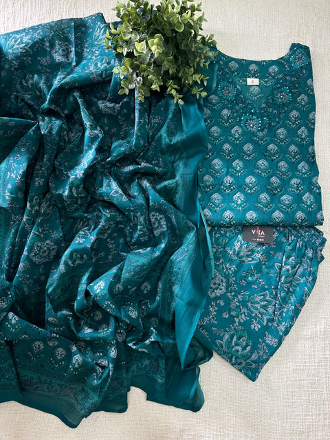 Rama green printed cotton ready suit set