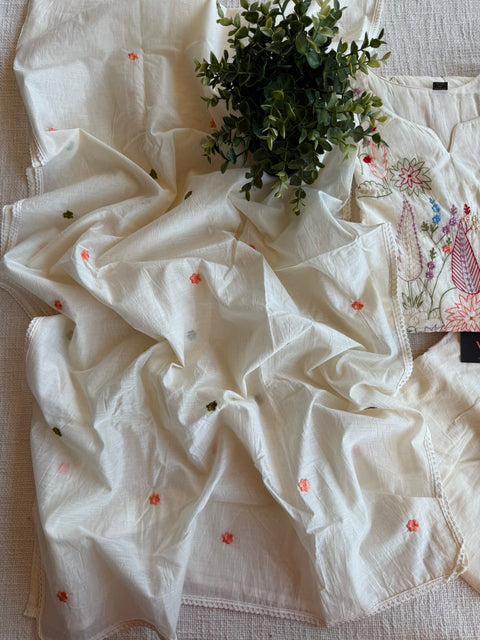 White emb mul cotton Ready suit set