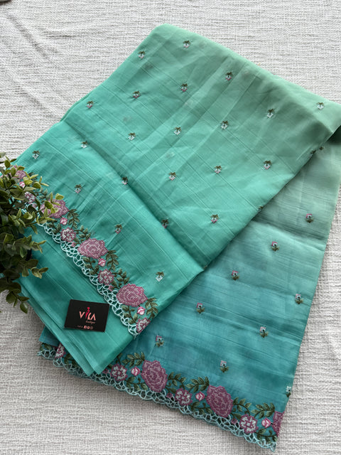 Cut work Crushed Gucchi silk saree