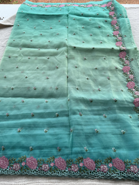 Cut work Crushed Gucchi silk saree
