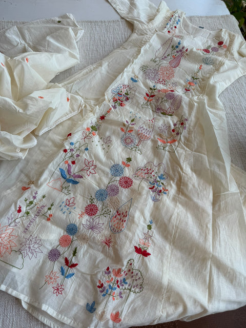 White emb mul cotton Ready suit set