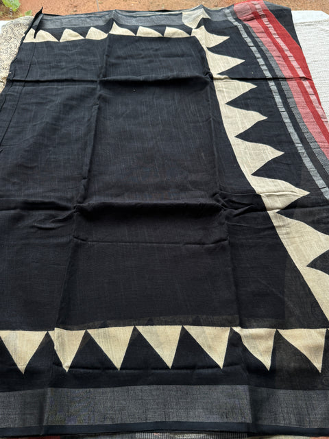 Printed linen cotton saree