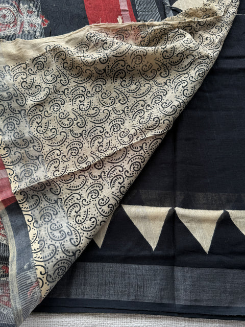 Printed linen cotton saree