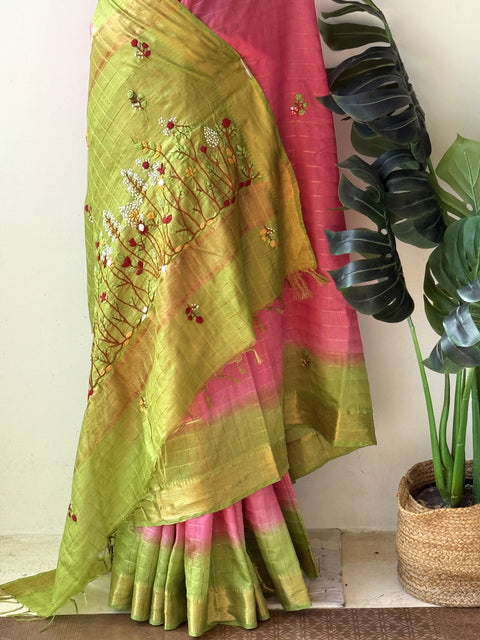 Bhag zari checked saree with blouse