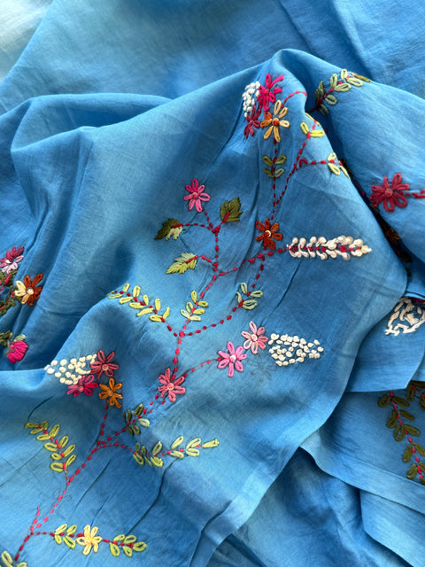 Hand emb 3D mul cotton saree