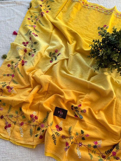Hand emb 3D mul cotton saree
