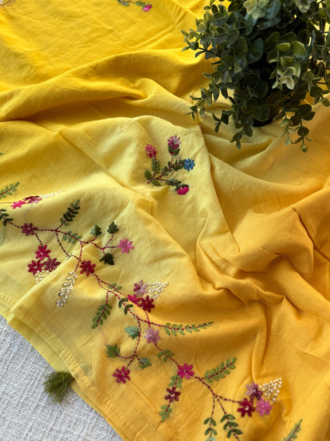 Hand emb 3D mul cotton saree