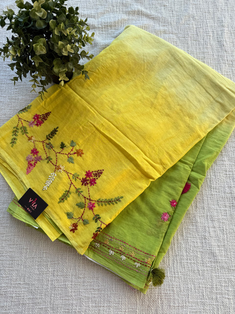 Hand emb 3D mul cotton saree