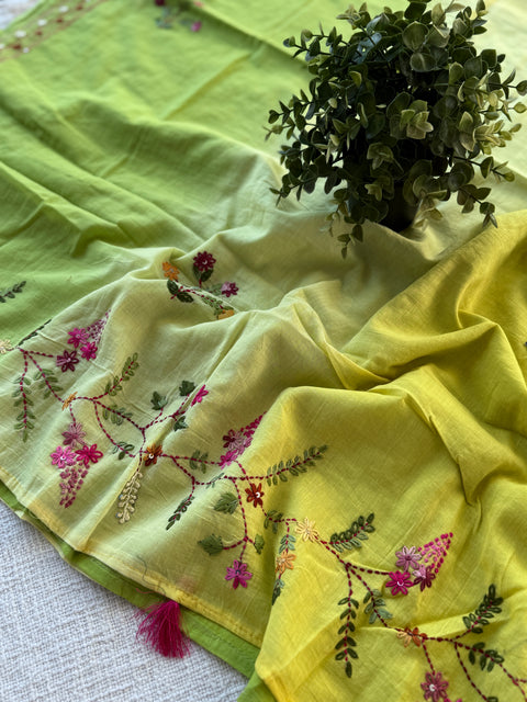 Hand emb 3D mul cotton saree