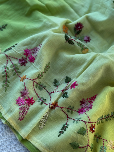 Hand emb 3D mul cotton saree