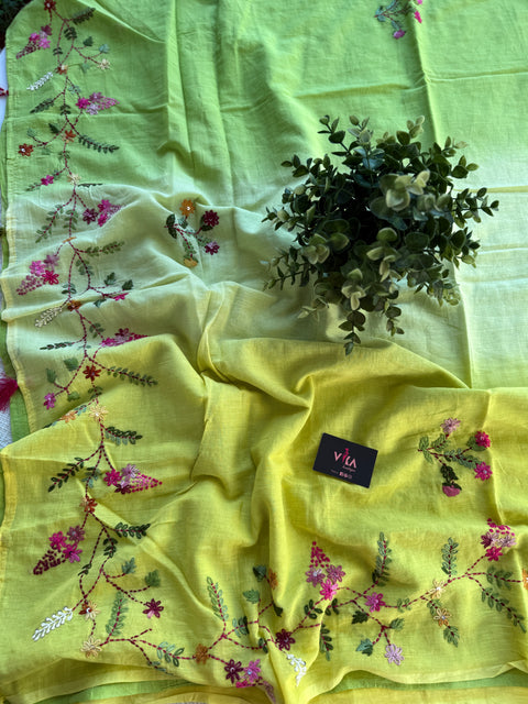 Hand emb 3D mul cotton saree