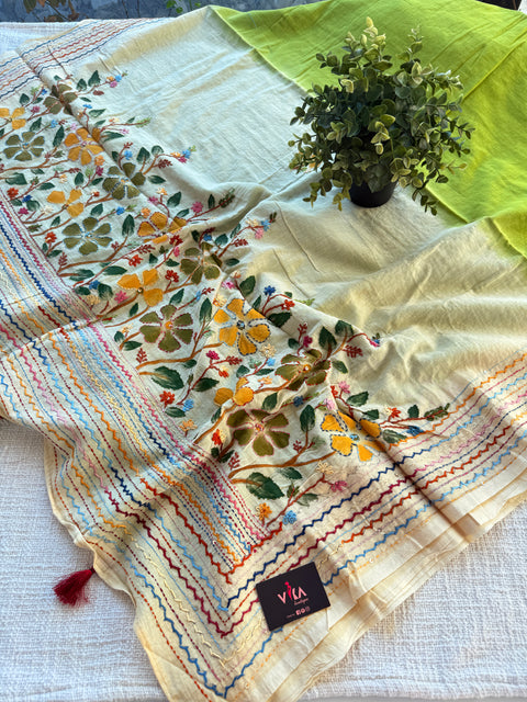 Hand emb 2D mul cotton saree