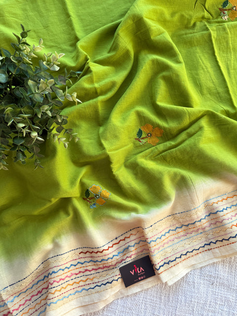 Hand emb 2D mul cotton saree