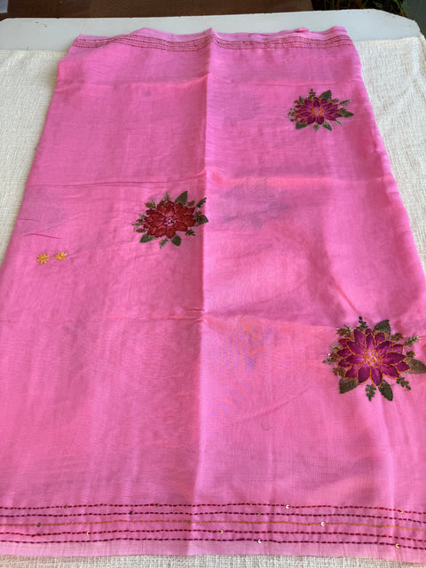 Hand emb mul chanderi saree