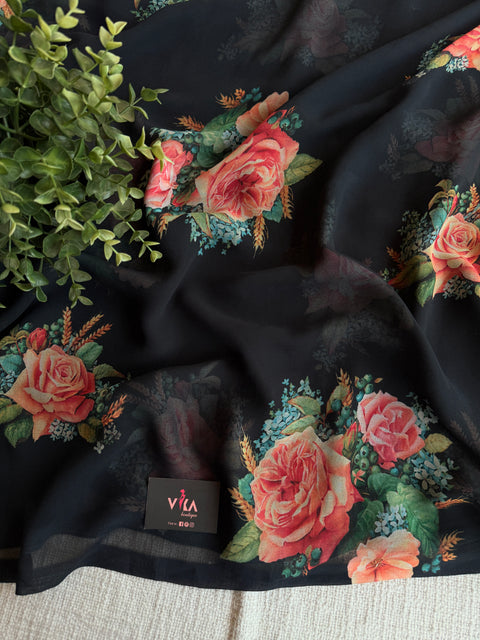 Floral printed georgette saree