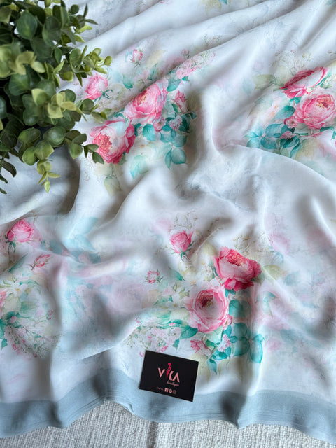 Floral printed georgette saree