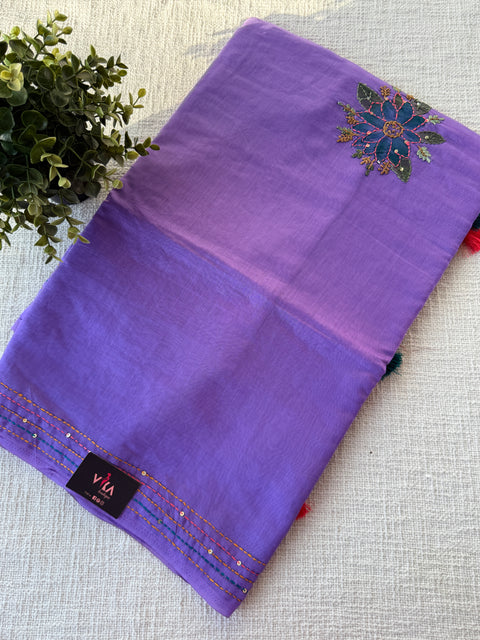Hand emb mul chanderi saree