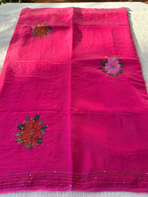 Hand emb mul chanderi saree