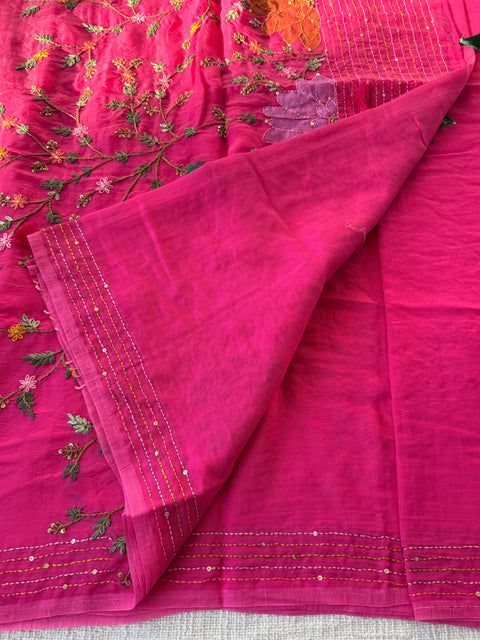 Hand emb mul chanderi saree