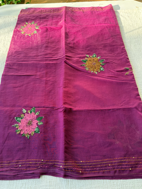 Hand emb mul chanderi saree