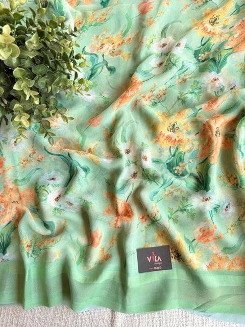 Floral printed georgette saree