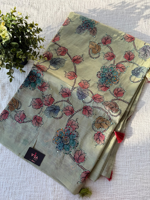 Hand Emb shimmer tissue saree