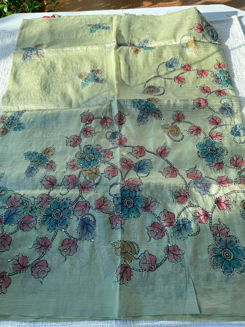 Hand Emb shimmer tissue saree