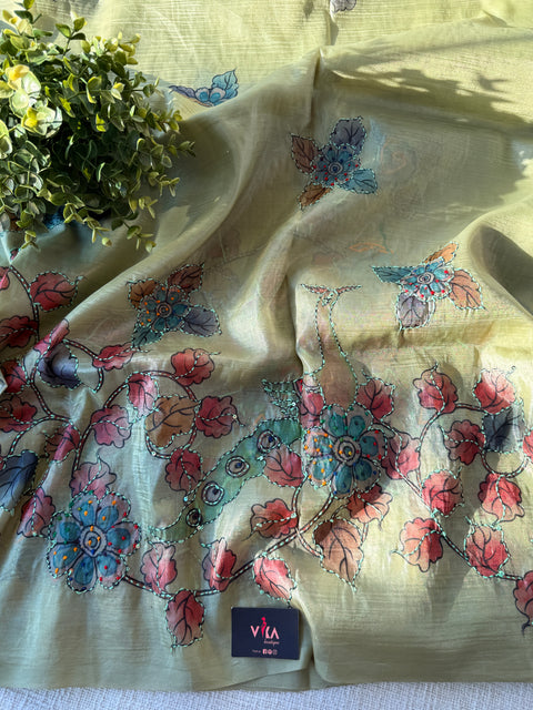 Hand Emb shimmer tissue saree