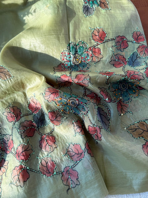 Hand Emb shimmer tissue saree