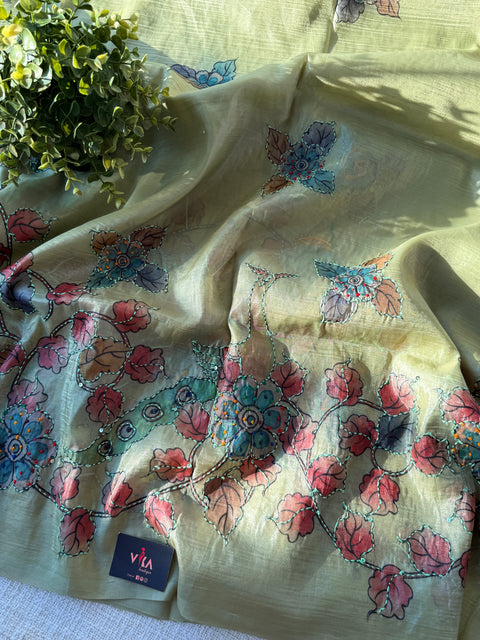 Hand Emb shimmer tissue saree