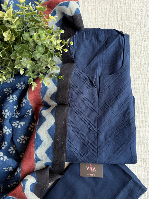 Silk cotton suit set with linen dupatta