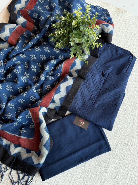 Silk cotton suit set with linen dupatta
