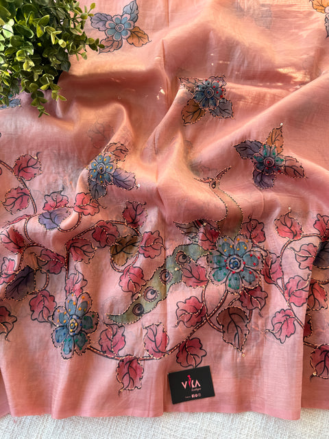 Hand Emb shimmer tissue saree