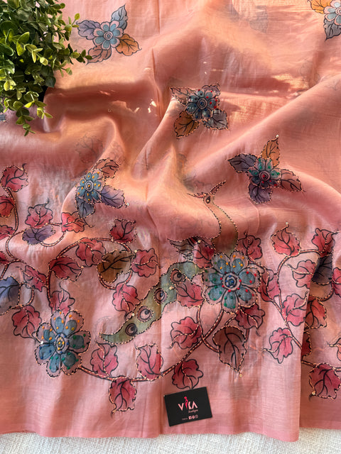 Hand Emb shimmer tissue saree