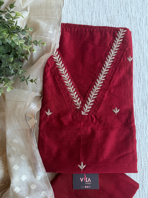 Silk cotton suit set with jamdani dupatta