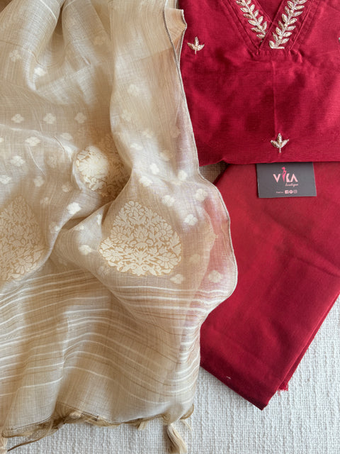 Silk cotton suit set with jamdani dupatta