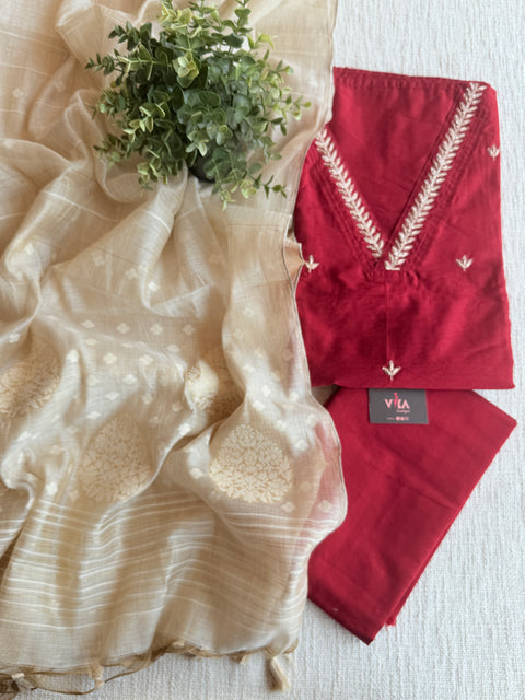 Silk cotton suit set with jamdani dupatta