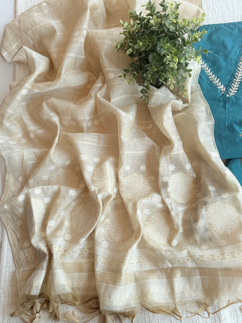 Silk cotton suit set with jamdani dupatta
