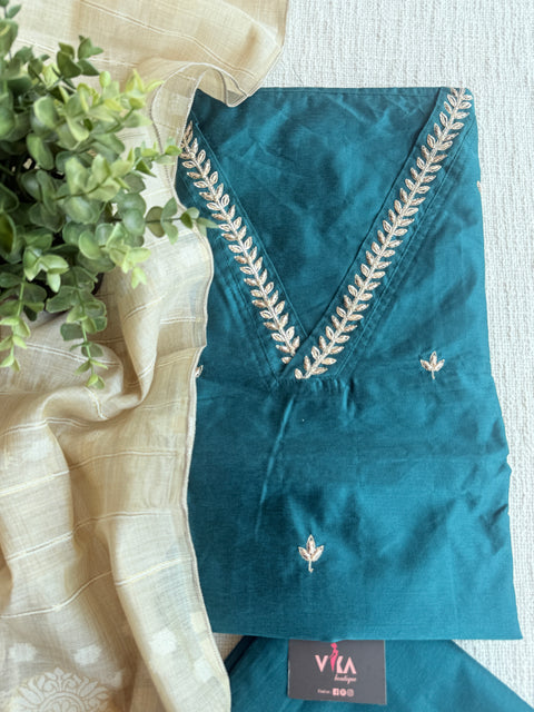 Silk cotton suit set with jamdani dupatta