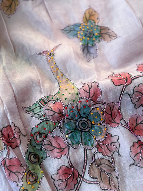 Hand Emb shimmer tissue saree
