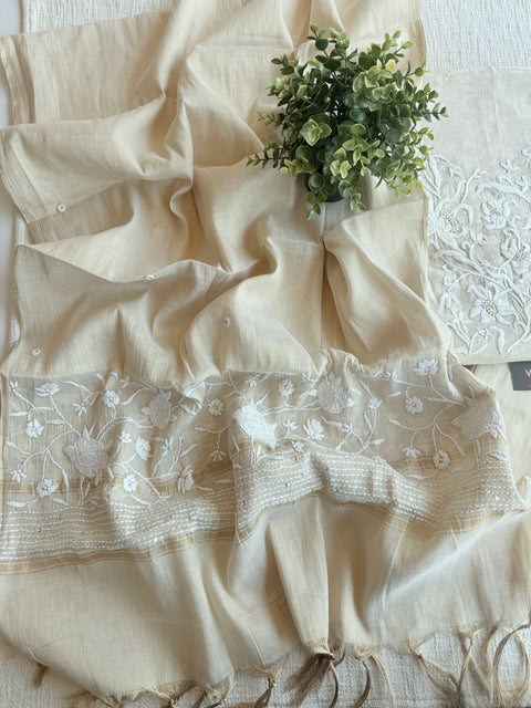 Hand emb chanderi salwar suit material