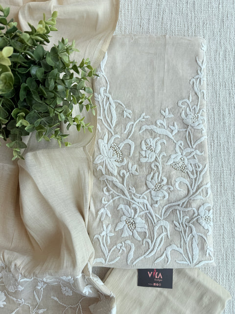 Hand emb chanderi salwar suit material