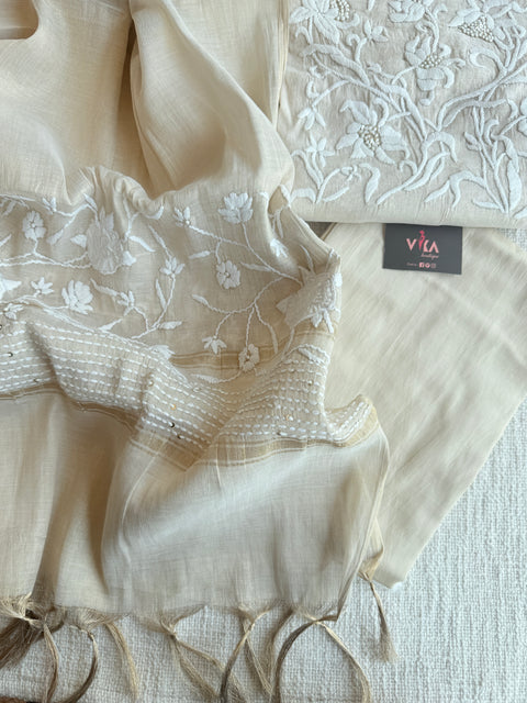 Hand emb chanderi salwar suit material