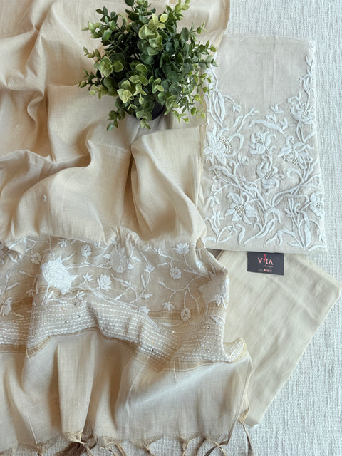 Hand emb chanderi salwar suit material