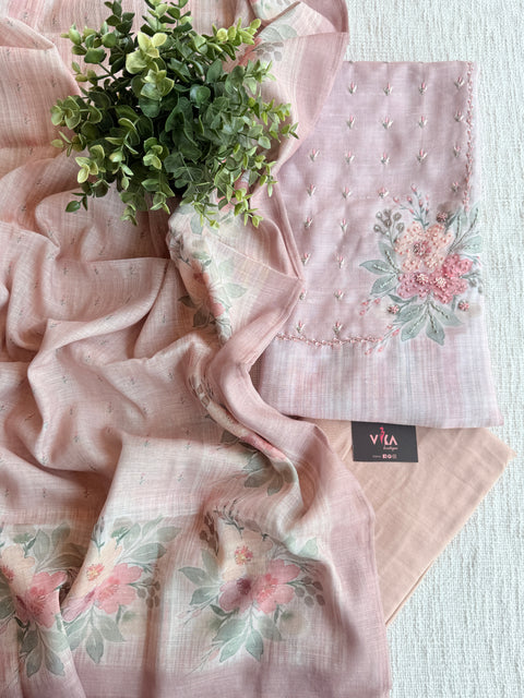 Emb work printed silk cotton suit material