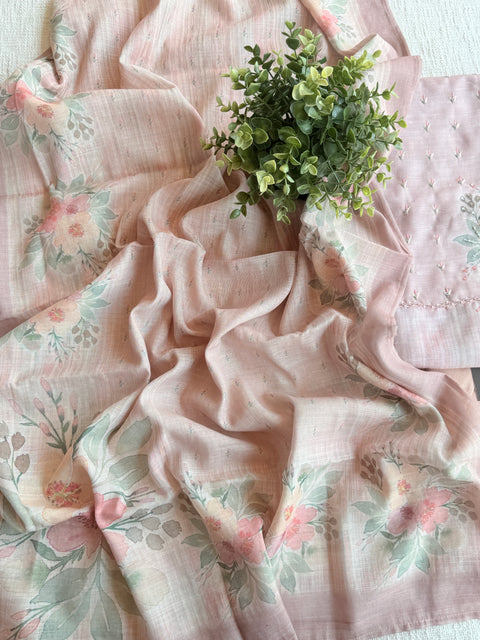 Emb work printed silk cotton suit material