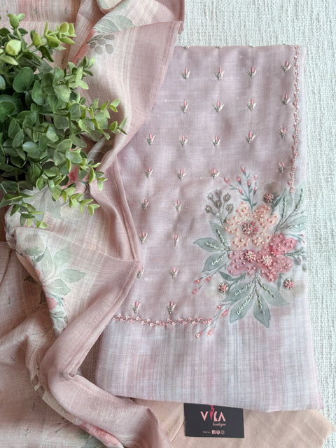 Emb work printed silk cotton suit material