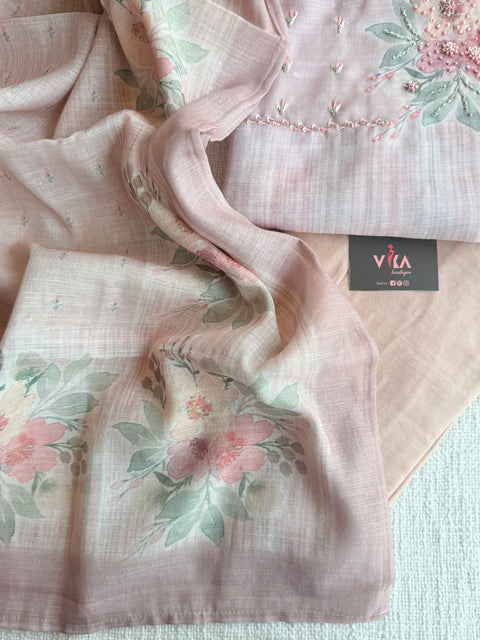 Emb work printed silk cotton suit material