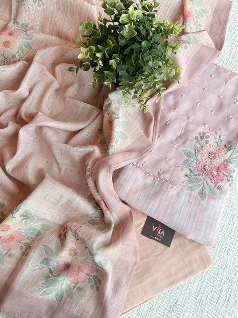 Emb work printed silk cotton suit material