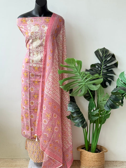 Printed emb mul cotton salwar material